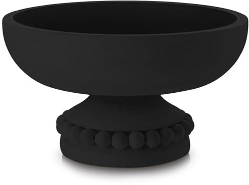 Amyhill Wood Pedestal Decorative Bowl 8 Inch Wooden Distressed Beaded Bowl for Dining Table Centerpiece, Farmhouse, Serving and Home Décor(Black)