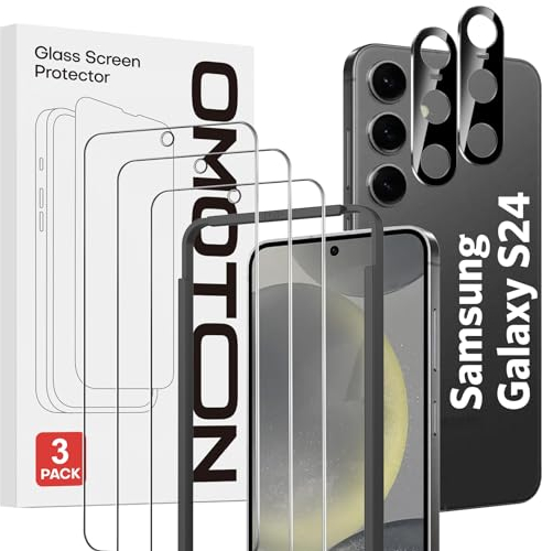 OMOTON für Samsung Galaxy S24 Panzer Schutz Glas mit Rahmen-Installationshilfe, kompatibel mit Samsung Galaxy S24 Kamera Schutzfolie, Fingerabdrucksensor unterstützt, 3+2 Stück, Bläschenfrei