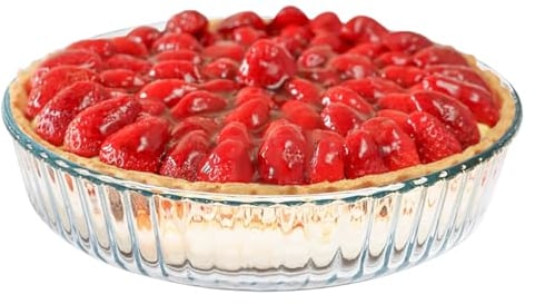 Plato hondo de vidrio de 10 pulgadas para hornear de vidrio, transparente y duradero, molde para hornear pasteles, quiche, plato profundo