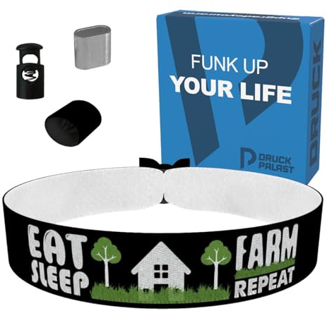 Eat, Sleep, Farm, Repeat Stoffarmband - Wasserfestes Satin Armband für Landwirte - Bauernhof Geschenke - Modisches Armband für Natur- und Traktor-Liebhaber - Handgemachtes Statement Armband