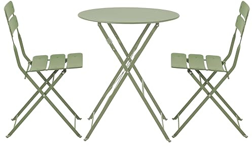 Oviala Table de terrasse Ronde Pliante et 2 chaises Pliantes Vert Tilleul