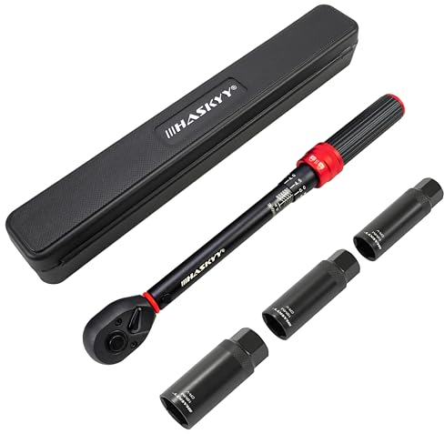 HASKYY Jeu de clés dynamométriques à bougie d'allumage 3/8 1/2 10-60 Nm 14 mm 16 mm 18 mm pour moto, automobile, industrie, voiture, couple à cliquet, clé à cliquet pour bougies d'allumage et