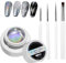 MELLTONG Nagellack mit Lasereffekt, Spiegel-Effekt, silberfarben, Metallic-Gel-Nagellack, 5 ml, Metallic-Gel, Spiegeleffekt, 4 Pinsel im Detail, holografisch, reflektierend, 3D, für Nagelkunst, Salon
