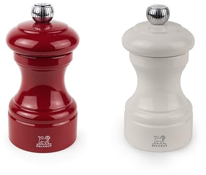 Peugeot Bistro Pepper and Salt Mill Set, 4in - French Design with Adjustable Grinding Precision, Beechwood & Stainless Steel, Enhance Flavors - Durable Cooking Tools (Red/Ivory)