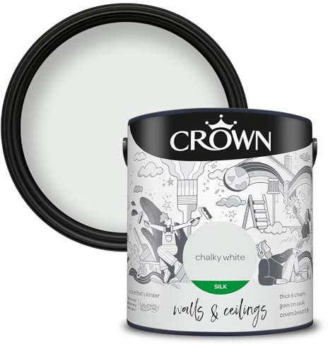 Crown Walls & Ceilings Silk Emulsion Paint, Size 2.5L, Chalky White
