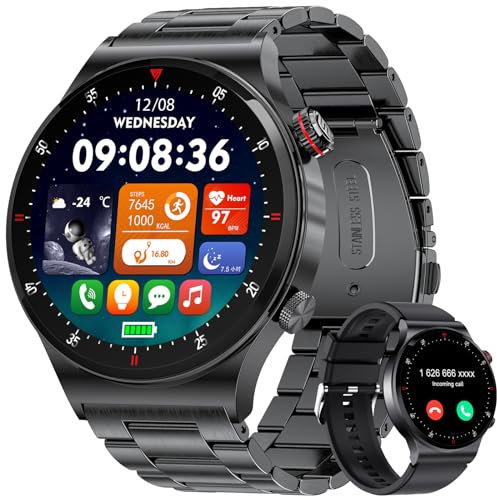 LIGE Smartwatch Uomo (3 Cinturini) - 1,43'' AMOLED Orologio Smartwatch con Chiamate Bluetooth, IP68 Impermeabile 110+ modalità Sportive Outdoor Orologio Fitness per Android iOS, NeroAcciaio