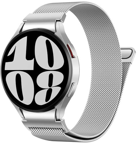 PIOWNN Correa de Metal Compatible Con Samsung Galaxy Watch 7 6 5 4 44mm 40mm/6 Classic 47mm 43mm/5 Pro 45mm/4 Classic/FE, Magnética Con Un Solo Clic, Plata