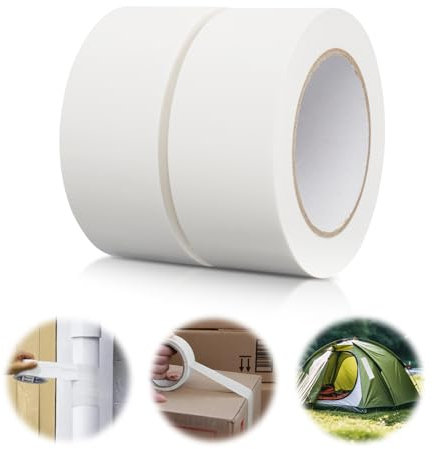2 Rollos Cinta de Reparación de Lona 50 mm x 30m, Cinta Adhesiva Impermeable de tela, Cinta Americana Extrafuerte, Cinta de Reparación de Carpas, Cinta Aislante Blanca para reparar, fijar, sellar