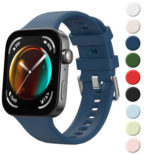 Amzpas Sport Bracelet Compatible avec Huawei Watch Fit 3 Femmes Hommes, Colorée Silicone Souple Bracelet pour Huawei Watch Fit 3, Bleu nuit