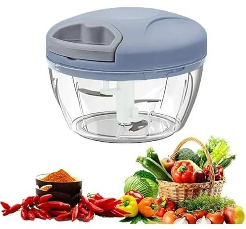 Multifunctional Garlic Chopper, Hand Pull String Garlic Chopper for Kitchen, Household Helper for Pressing Garlic, Cutting Vegetables and Mincing Meat（500ml,Blue