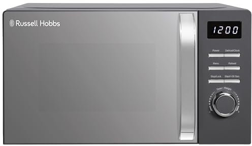 Russell Hobbs Digital Microwave 20L 800W in Grey with 5 Power Levels, Pull Handle Door & Button Control, Clock & Timer, Automatic Defrost, Easy Clean, 8 Auto Cook Menus RHMD818G