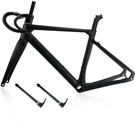 BSFHQS 700C Carbon Rennrad Rahmenset Mit 420 * 90mm Lenker 46 48 50 52 54CM Windbreaker Scheibenbremsrahmen Steckachse Fahrradrahmen F12*100mm R12*142mm Press-in BB86*46mm(50CM)