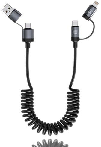 4 in 1 USB C to Lightning Cable Pd 100w Fast Charging & Data Sync Coiled Multi Charging Cablemulti USB Fast Charging Cable USB a to Lightning USB C/USB a to Type C for iPhone Android iPad Macbook