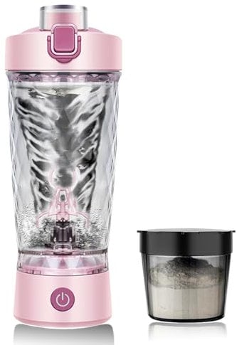 flintronic Protein Shake Bottle,650ml USB C Rechargeable Electric Protein Shake Bottle, Leakproof Travel Shaker for Protein Shakes-BPA Free, Made with Tritan, Removable Base(Pink)