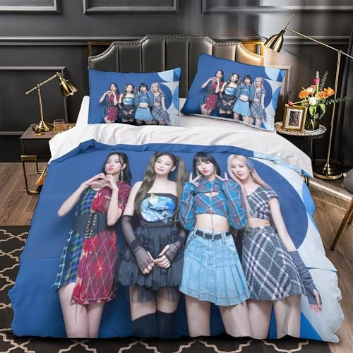 MJCZEGDCR Bettwäsche Blackpink 3D Bettwäsche Set Microfaser Bettbezug Und Kissenbezug 2-teiliges Mit Reißverschluss,für Mädchen Und Kinder Single（140x200cm）