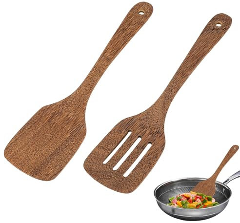 2 PCS Wooden Spatula for Cooking,Heat-Resistant Kitchen Utensils,Wooden Cooking Utensils,Spatulas for Cooking,for Non Stick Pan or Wok