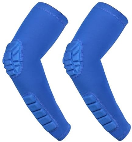 Padded Arm Sleeves 2 Pack, Crashproof Elbow Forearm Pads Compression Protection Support for Football Basketball Volleyball Cycling sports (Blue,L)