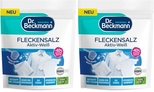 Dr. Beckmann Fleckensalz Aktiv-Weiß | Für weißere Wäsche | 2 x 400 g | Oxi Power Formel | Wirksam ab 20 °C | Für Waschmaschine & Einweichen | 400 g Vorrat