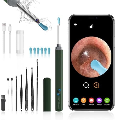 Ear Wax Removal,Ear Wax Cleaner with Camera,Earwax Removal Tool, with 8 Ears, Earwax Cleaning kit 1080P HD Otoscope - Ear Camera with 6 Ear Scoops - Otoscope Ear Pick for iOS and Android (Blue)