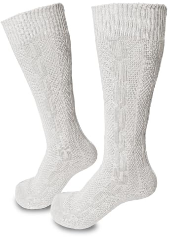 Steigenhöfer Manufaktur Trachtensocken Herren und Damen Lang – Klassische Trachtenstrümpfe im Zopfmuster – Oktoberfest Strümpfe aus Baumwolle für Männer & Frauen – Weiß – 35-38