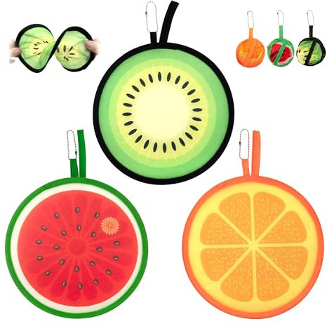 Desenda 3 PCS Round Foldable Hand Fans, Fruit Style Handheld Folding Fan Portable Cooling Fans for Summer Events, Outdoor Travel, Festival Party Decorations, Game Favors