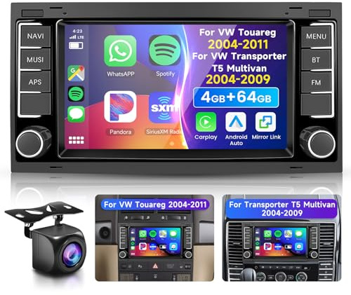 4G 64G VECHTEL 7 Radio para Coche VW Touareg 2004-2011/Transporter T5 Multivan 2004-2009 Carplay Android Auto,Android 15,DSP EQ,Bluetooth WiFi GPS,RDS/FM Radio con cámara de visión Trasera AHD
