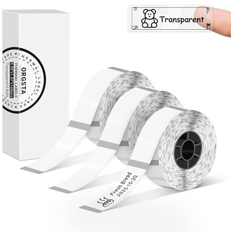 ORGSTA Etiketten Selbstklebend Klebeetiketten Aufkleber für S001 | 14x40 mm 160 pcs/rolle 3 Rollen Beschriften Beschriftungsetiketten Selbstklebende Sticker Labels Transparent