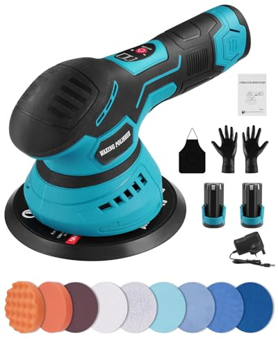 Poliermaschine Auto Akku, Elektrische Poliermaschine, 12V 150mm Akku Autopolierer Set, 8 Geschwindigkeiten, 2500-5500prm Tragbarer Auto Polierer, inklusive 14 Zubehörteilen für Autopflege/Polieren