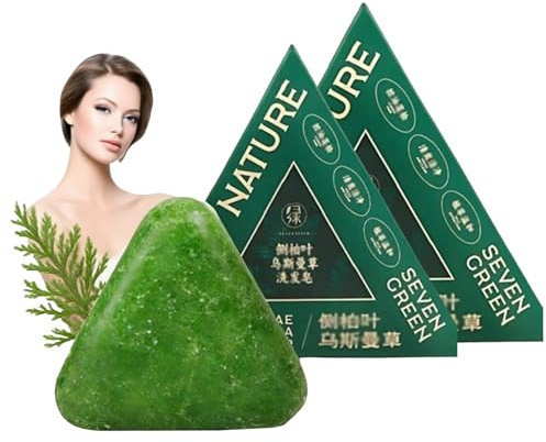 Nature Triangle Shampoo Bar, Seven Green Shampoo Soap, Natur Sieben Grüne Seife Shampoos, Usman Gras 𝐒 Hampoo Bar, Beruhigt & Stärkt Haar Für Frauen Und Männer, Stärkt Glatt Haar (2 Stück)