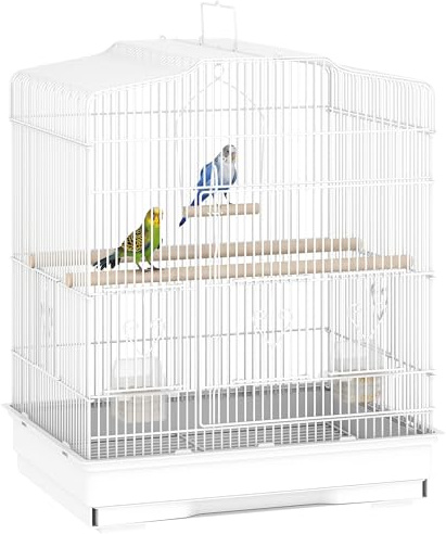 PawHut Gabbia per Uccelli Portatile per Pappagallini 46.5x36x59 cm Bianco