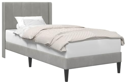 vidaXL Bettrahmen mit Kopfteil Hellgrau 90 x 200 cm Samt, Modernes Bettgestell, rechteckiges Design, strapazierfähiger Velvetbezug, Elegante Schlaflösungen