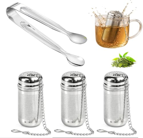 4 Stück Teesieb Edelstahl,Teefilter feinem Netz Teeei Zubehör Thermoskanne | für losen Tee mit wiederverwendbares Tee, für Tasse Teekanne