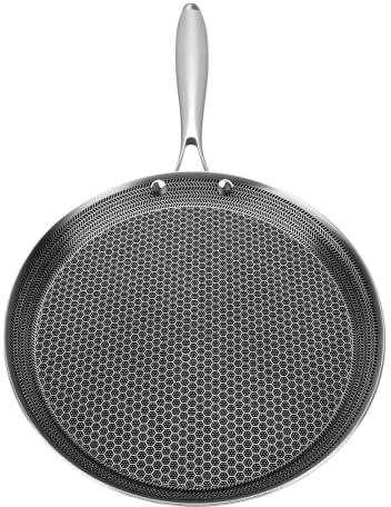 Fdit Poêle à Crêpes en Acier Inoxydable, Antiadhésive à Chauffage Uniforme (24cm)