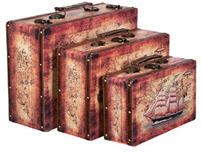 Birendy Truhe Kiste SJ 1280 Koffer, KoffersetSchatzkiste,Kiste, Piratenkiste, Holzbox, SET M+L+XL