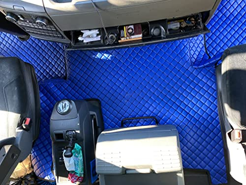 LKW Luxus Fußmatten Blau passend für TGX 2010-2017 Zwei Schubladen Trucks LKWs Automatisch Tunnelabdeckung Öko-Leder Interieur Zubehör LKW Dekoration/Es rutscht Nicht auf dem Boden
