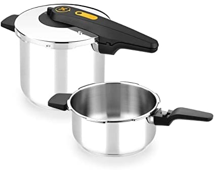 BRA Excellent | Lot de 2 Autocuiseurs Rapides 4 et 7 L, Ouverture Type Ciseaux, Acier Inoxydable 18/10, Facile à Utiliser et sûr, Tous Feux Dont Induction, Argenté
