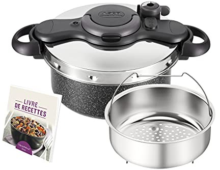 SEB Clipsominut' Ultra Resist Acabado Piedra, Olla a presión 5 L, Olla a presión inducción, Libro de Recetas Incluido, fácil de Usar, Fabricado en Francia P4605138