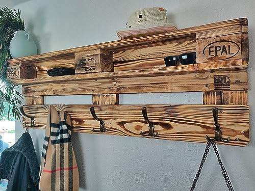 Garderobe wand Holz vintage aus Europalette mit Aufhängung incl. 5 Kleiderhaken Jackenständer/Palettenmöbel/Palettengarderobe