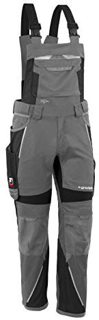 Grizzlyskin Latzhose Grau/Schwarz L50 - Workwear Arbeitshose für Männer & Damen, Unisex Blaumann, Codura-Schutzhose mit vielen Taschen