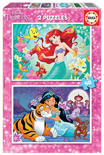 Educa - Puzzle 48 Teile für Kinder ab 4 Jahren | Arielle und Jasmin, 2x48 Teile Puzzle für Kinder ab 4, Arielle die Meerjungfrau, Aladdin (18213)