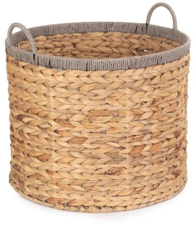 Red Hamper Small Round Water Hyacinth Basket with Grey Rope Border, Brown