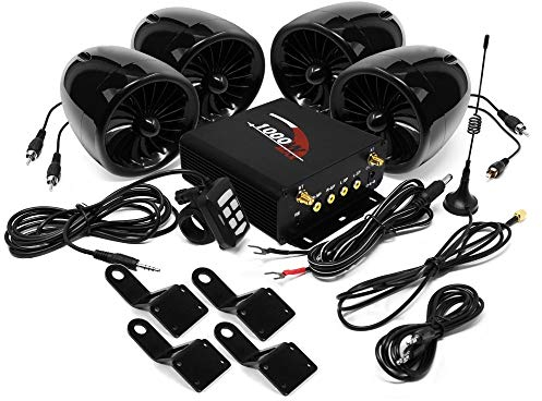 Aileap 1000W Moto Amplificatore 4 Altoparlanti Bluetooth Impermeabile Sistema Audio Stereo AUX MP3 USB SD FM Radio per Harley touring Cruiser ATV UTV Scooter (Nero)