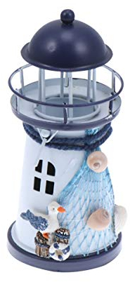 VOSAREA Leuchtturm Teelichthalter: kleine Metall Leuchtturm Windlicht Teelichthalter Maritime Deko Kerzenhalter für Tisch Schlafzimmer Wohnzimmer (15cm)
