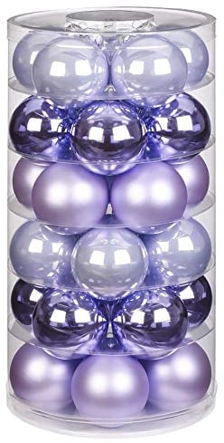 Inge Glas Weihnachtskugeln | Schöne Christbaumkugeln aus Glas | 30 Kugeln in Dose | Christbaumschmuck Weihnachtsbaumschmuck Weihnachtsbaumkugeln (Dreamy Lilac | lila Flieder Glanz/matt)