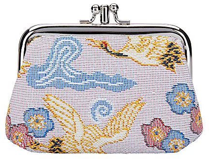 Signare Tapisserie Mignon Exquis Double Poche Kiss Lock Porte-Monnaie pour Femme avec Motif William Morris (Grue Japonaise)