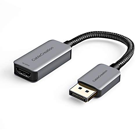 Adaptateur DP actif vers HDMI HDR 4K @ 60Hz 2K @ 144Hz 1080P @ 144Hz CableCreation tressé DisplayPort 1.4 vers HDMI 2.0 (mâle vers femelle), prise en charge multiaffichage Eyefinity, aluminium