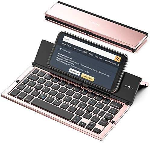 Geyes Foldable Bluetooth Keyboard,Portable Folding Wireless USB Rechargeable Keyboard for iOS,Android,Windows,Smartphone(Rose Gold)