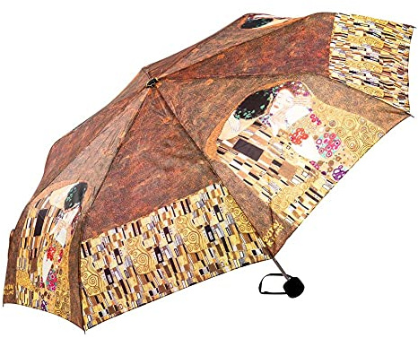 LUCKYWEATHER Regenschirm Taschenschirm klein Mini Damen Motiv Klimt The Kiss I Regenschirme mit UV-Schutz
