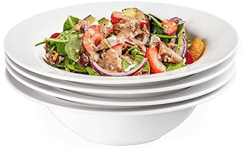 Wareland Pastaschüsseln, 4er-Set, 625 ml, Keramik, Suppenschalen, weiße Müslischalen, tiefe Suppenteller, große Salatschüsseln, Pastateller mit breitem Rand, große Schalen für Küche,