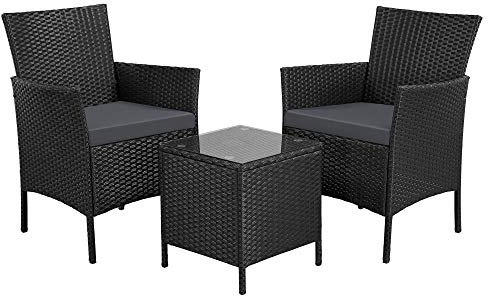 Yaheetech Gartenmöbel 3-teilig Polyrattan Balkonmöbel Sitzgruppe Garten Stuhl mit Tisch Bistro-Set für 2 Personen